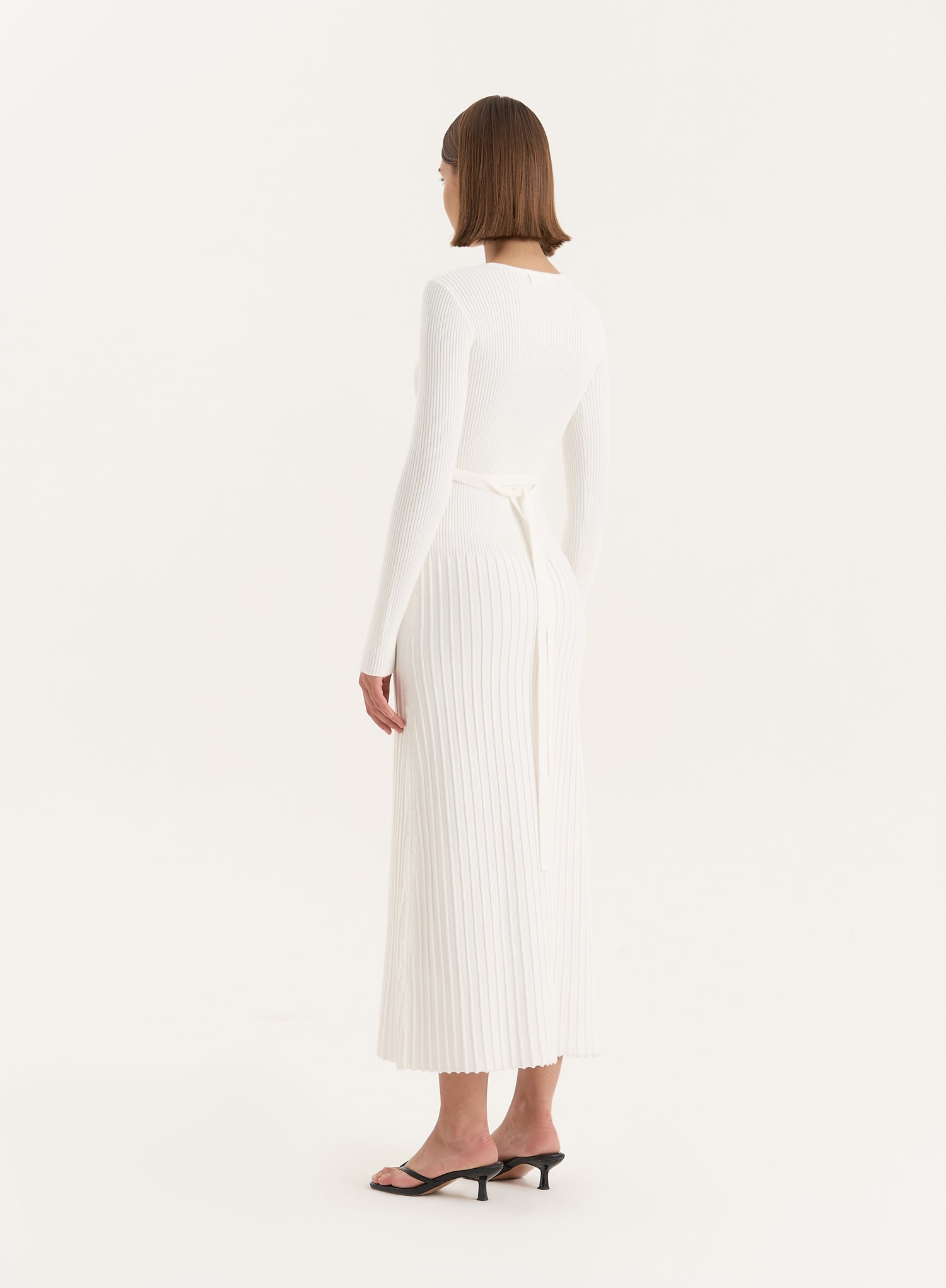 White Rib Knit Tie Back Detail Maxi Dress
